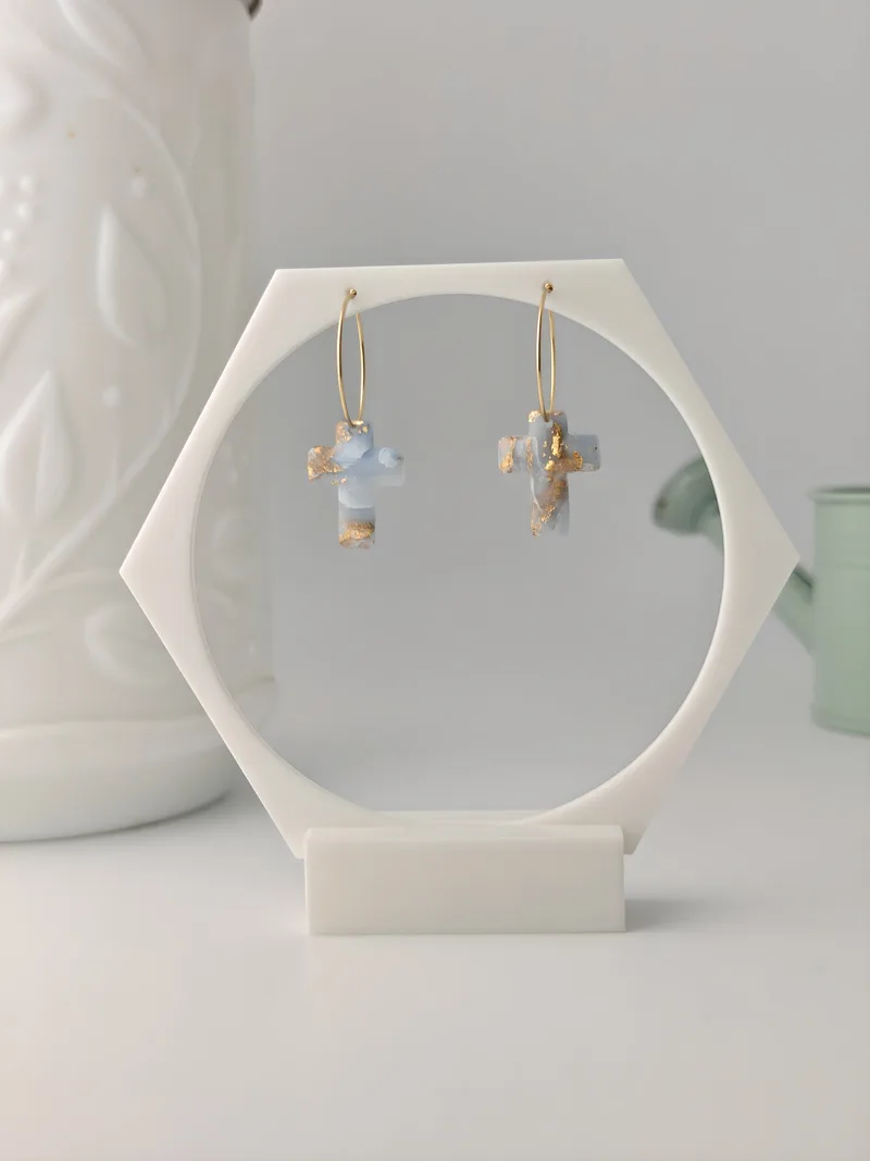 Croix, Turquoise, polymère façonné main — Atelier Ora