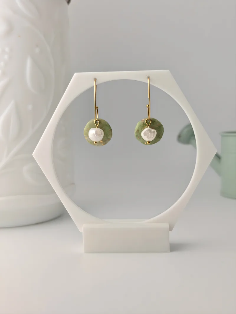Joséphine, Vert, polymère façonné main — Atelier Ora